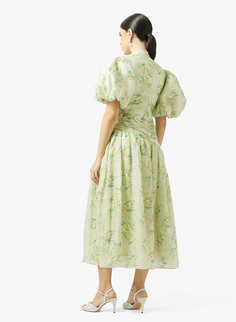 Threadz by Ajooni Floral Puff Sleeve Dress - Image 2